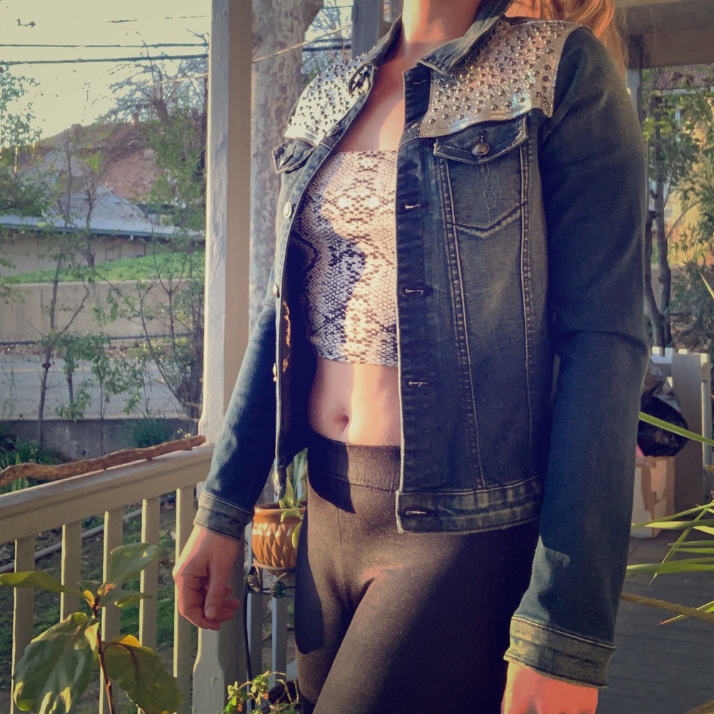 Frankie B Denim Silver studded Jacket